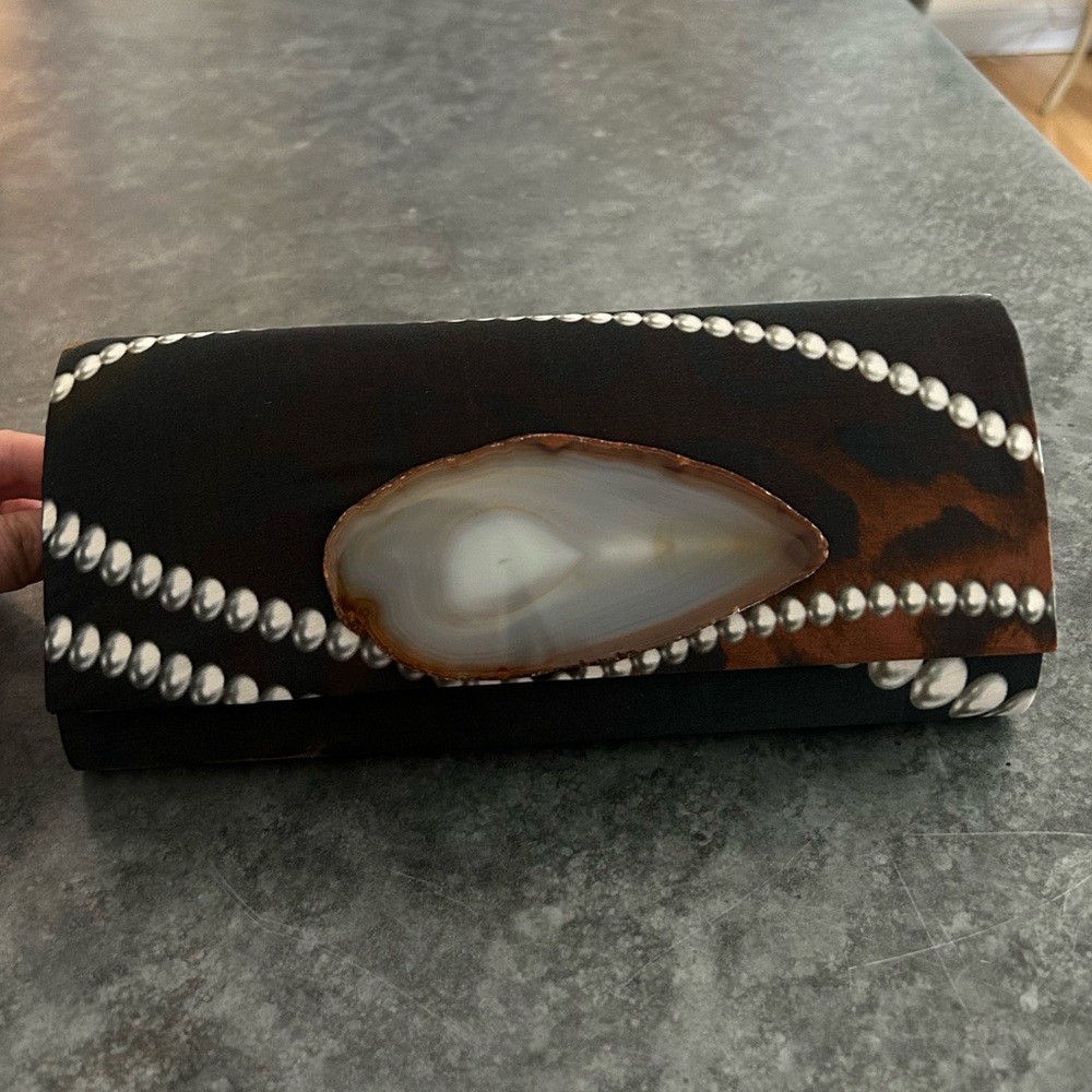 Budha Girl satin agate clutch evening bag with agate stone detail
